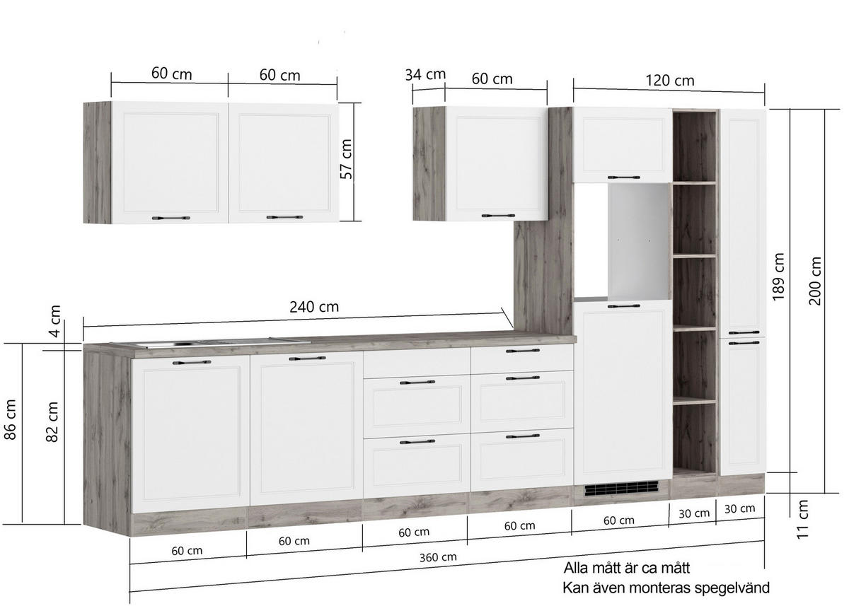 MODULKÖK 360 cm   i grå, ek Wotan  - ek Wotan/svart, Lifestyle, metall/trämaterial (360cm) - Held