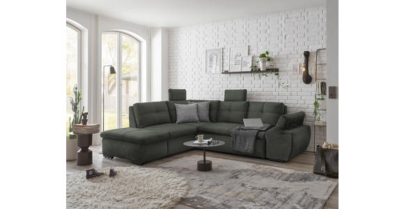 ECKSOFA in Mikrovelours Dunkelgrün - Dunkelgrün/Schwarz, KONVENTIONELL, Kunststoff/Textil (217/265cm) - Carryhome