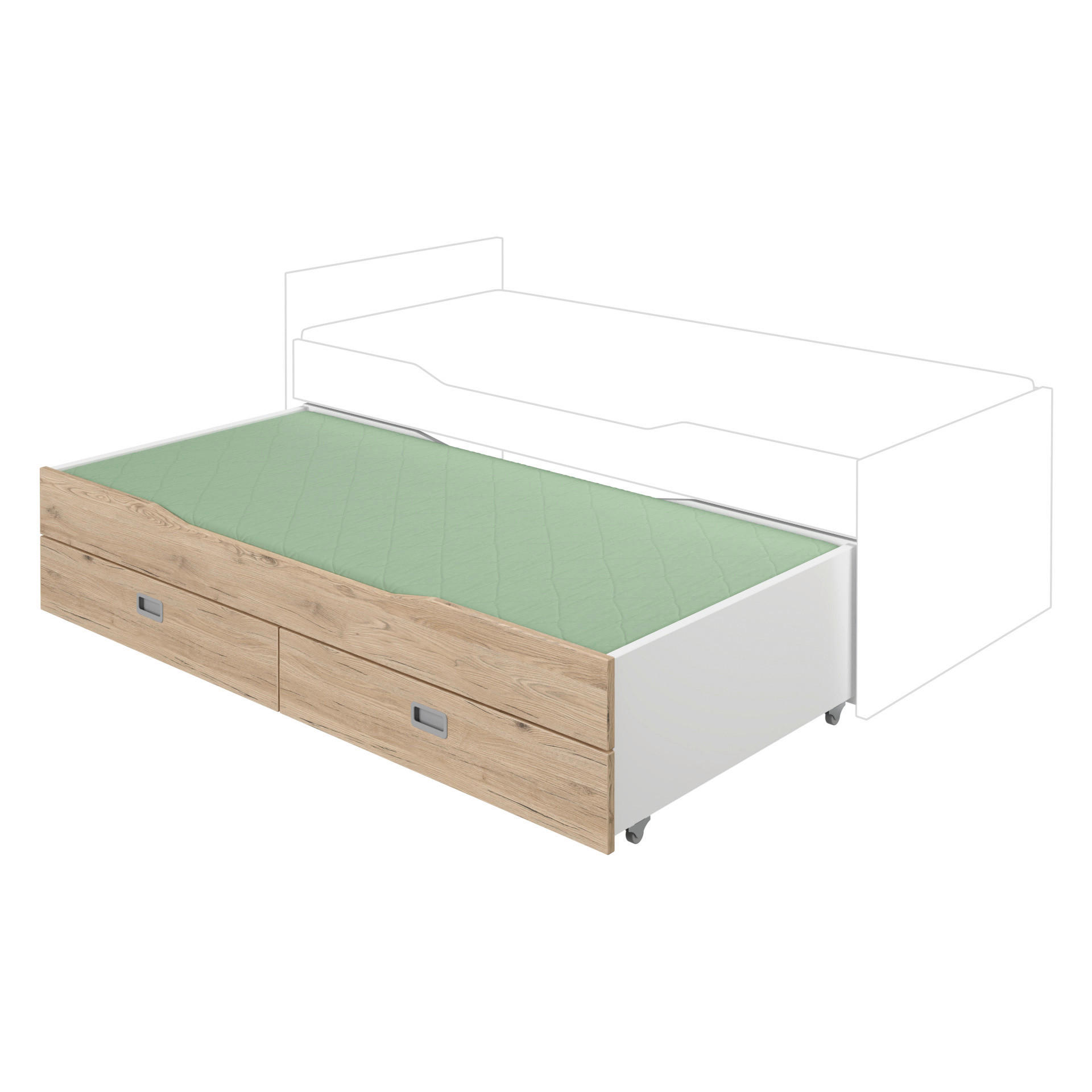AUSZIEHBETT 90/190 cm,  in Weiß, Eichefarben,  - Eichefarben/Weiß, Design, Holzwerkstoff (90/190cm) - Paidi
