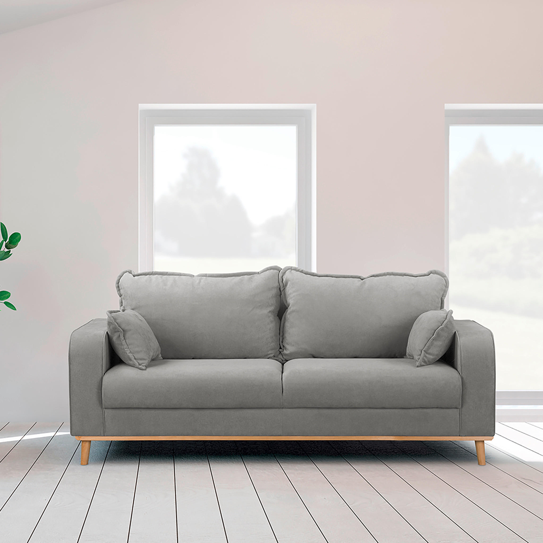 3-SITZER-SOFA Mikrofaser Grau  - Wengefarben/Grau, Design, Holz/Textil (193/86/87cm) - Livetastic