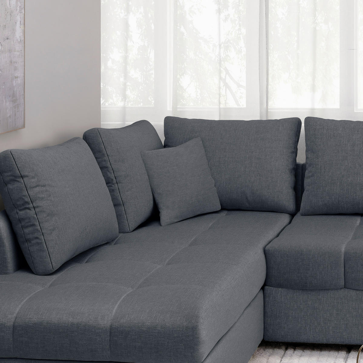 ECKSCHLAFSOFA in Anthrazit Textil   - Anthrazit/Schwarz, Modern, Holz/Textil (202/298cm) - MID.YOU