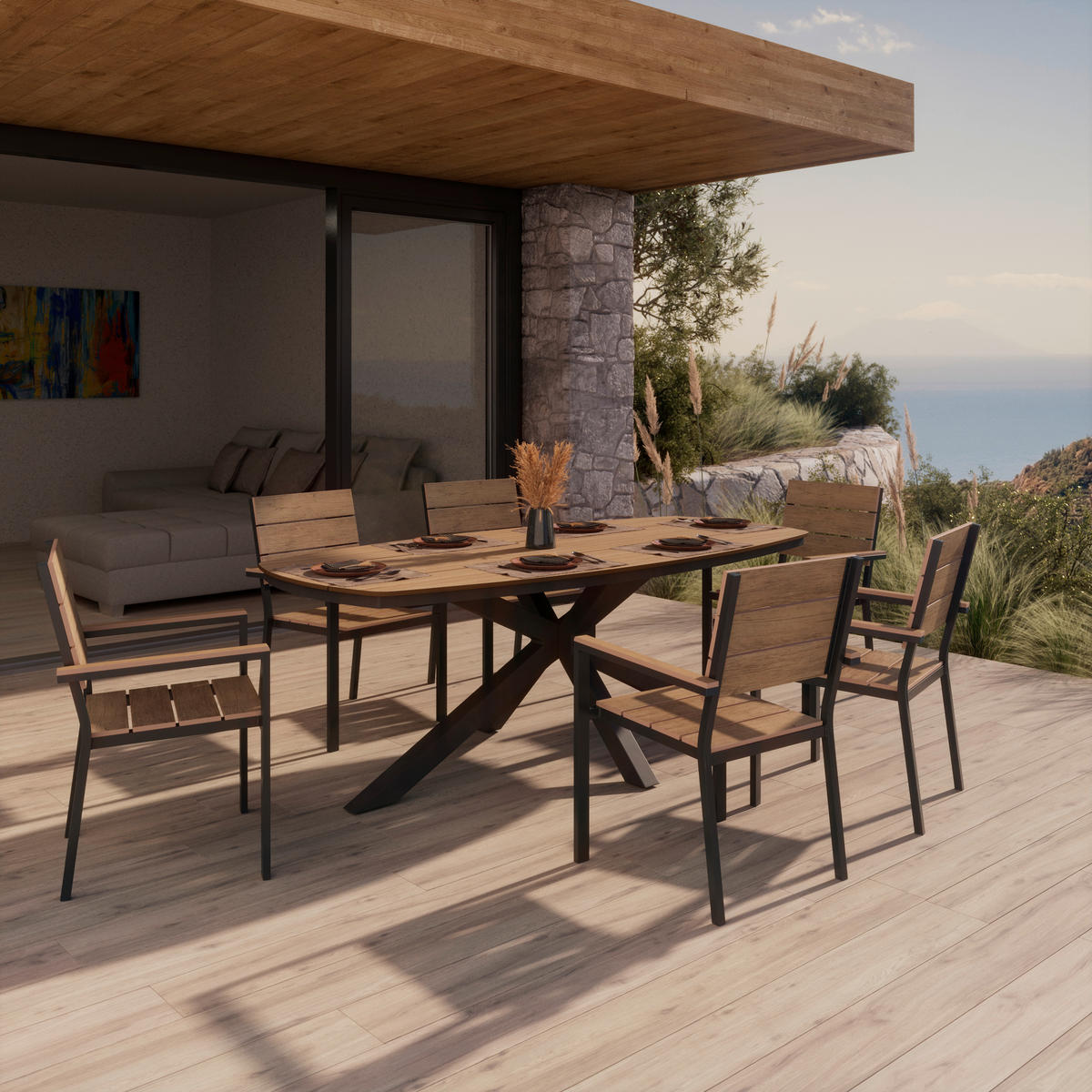 GARTENTISCH 201/75/100 cm Metall, Kunststoff Naturfarben, Dunkelgrau oval  - Dunkelgrau/Naturfarben, MODERN, Kunststoff/Metall (201/75/100cm) - Ambia Garden