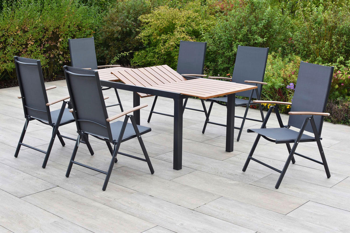 GARTENTISCHGRUPPE beschichtet Aluminium  - Graphitfarben/Naturfarben, KONVENTIONELL, Textil/Metall - Gardenson