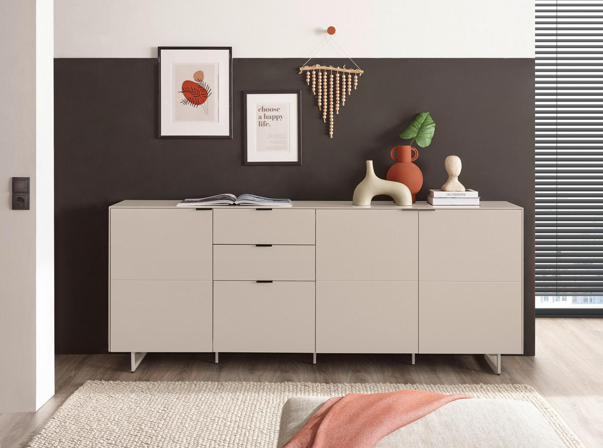 SIDEBOARD Schwarz, Kaschmir  220/89/38 cm  - Kaschmir/Schwarz, MODERN, Holzwerkstoff/Metall (220/89/38cm) - Carryhome