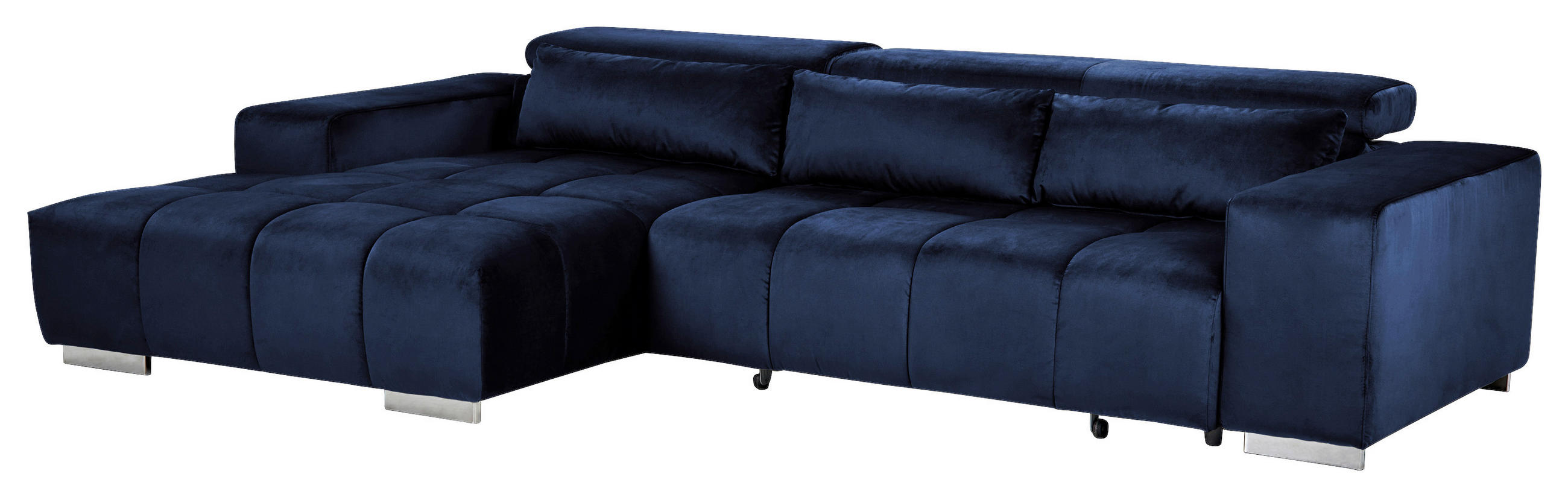 ECKSOFA Dunkelblau Velours Kopfteilverstellung  - Silberfarben/Dunkelblau, KONVENTIONELL, Textil/Metall (186/307cm) - Livetastic