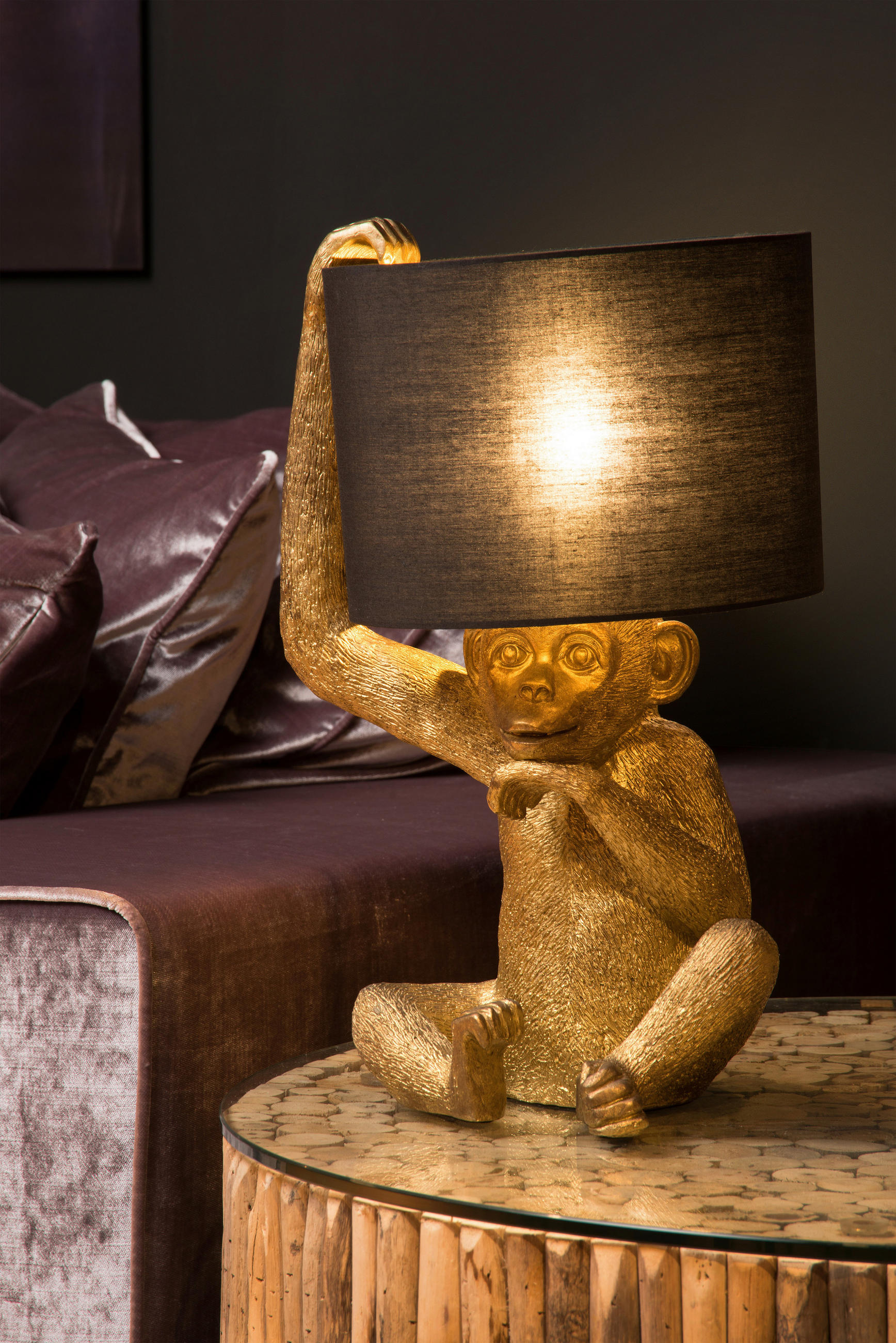 TISCHLEUCHTE Extravaganza Chimp 30/30/45 cm   - Goldfarben/Schwarz, Trend, Kunststoff/Textil (30/30/45cm) - Lucide