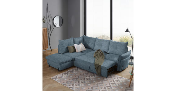 ECKSOFA in Bouclé Blau  - Blau/Schwarz, Design, Textil/Metall (220/250cm) - Xora