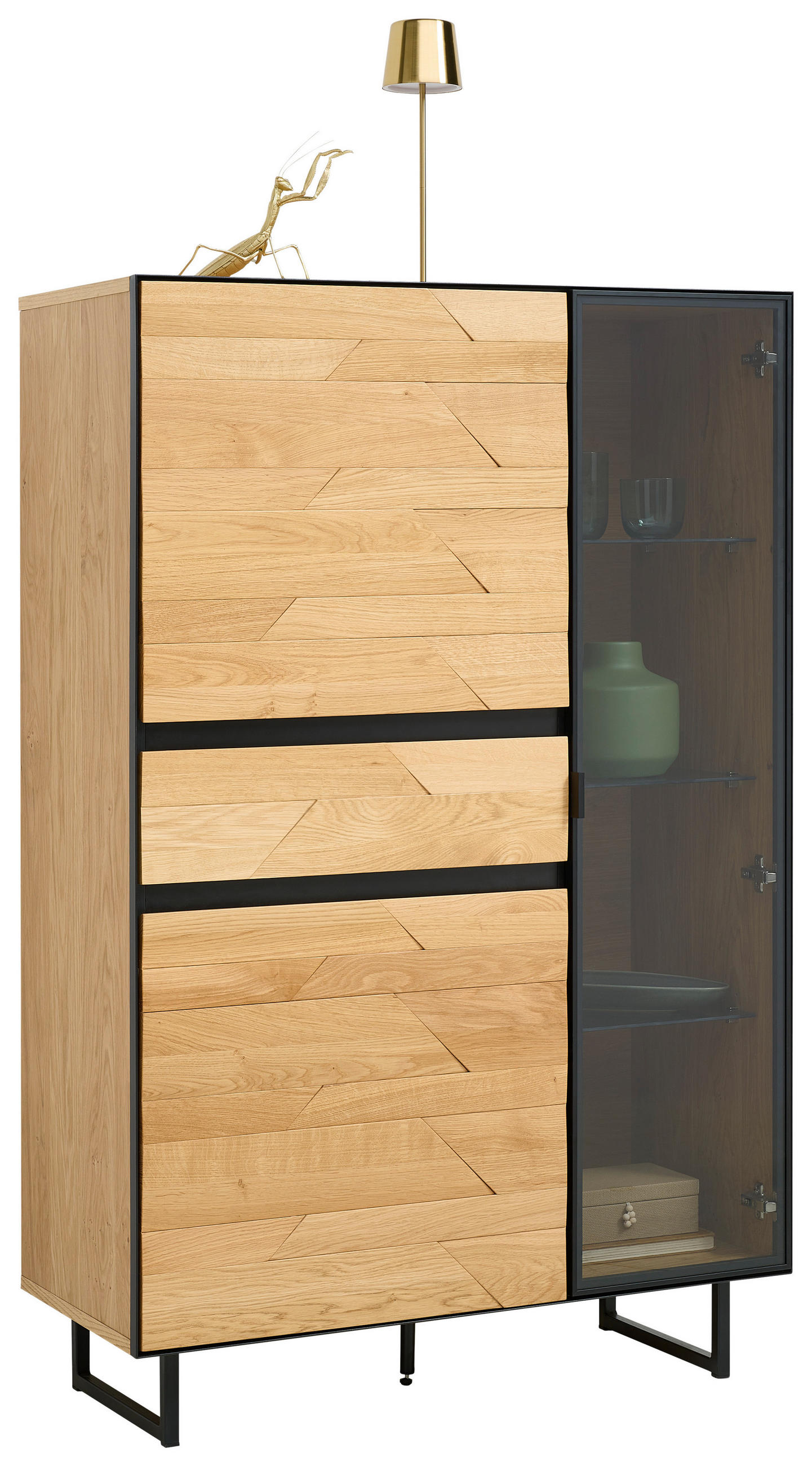 HIGHBOARD Schwarz, Wildeiche  95/148,8/42 cm  - Wildeiche/Schwarz, Natur, Glas/Holz (95/148,8/42cm) - Linea Natura