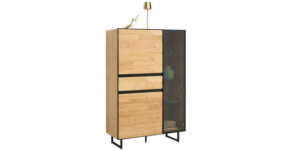 HIGHBOARD Schwarz, Wildeiche  95/148,8/42 cm  - Wildeiche/Schwarz, Natur, Glas/Holz (95/148,8/42cm) - Linea Natura