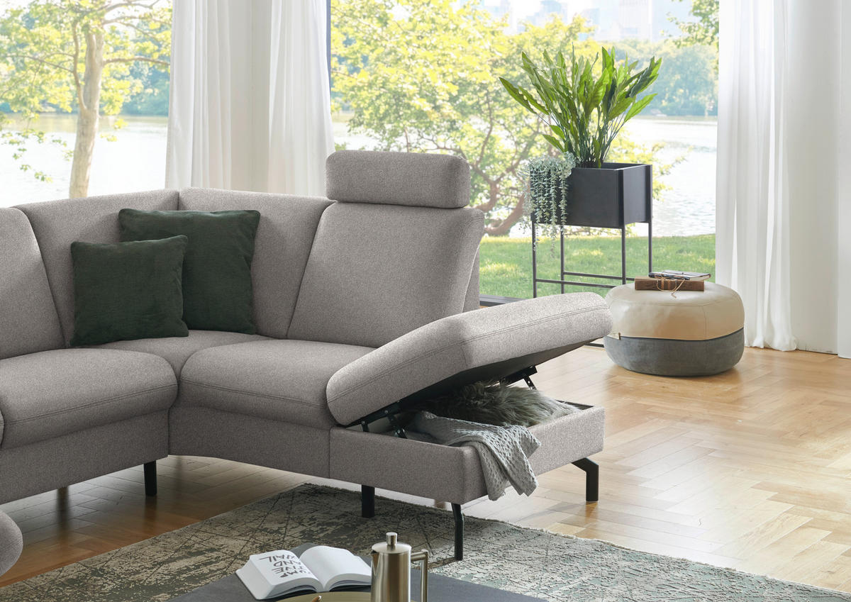 WOHNLANDSCHAFT  in Flachgewebe Graubraun  - Graubraun/Schwarz, KONVENTIONELL, Textil/Metall (170/307/190cm) - Beldomo Comfort