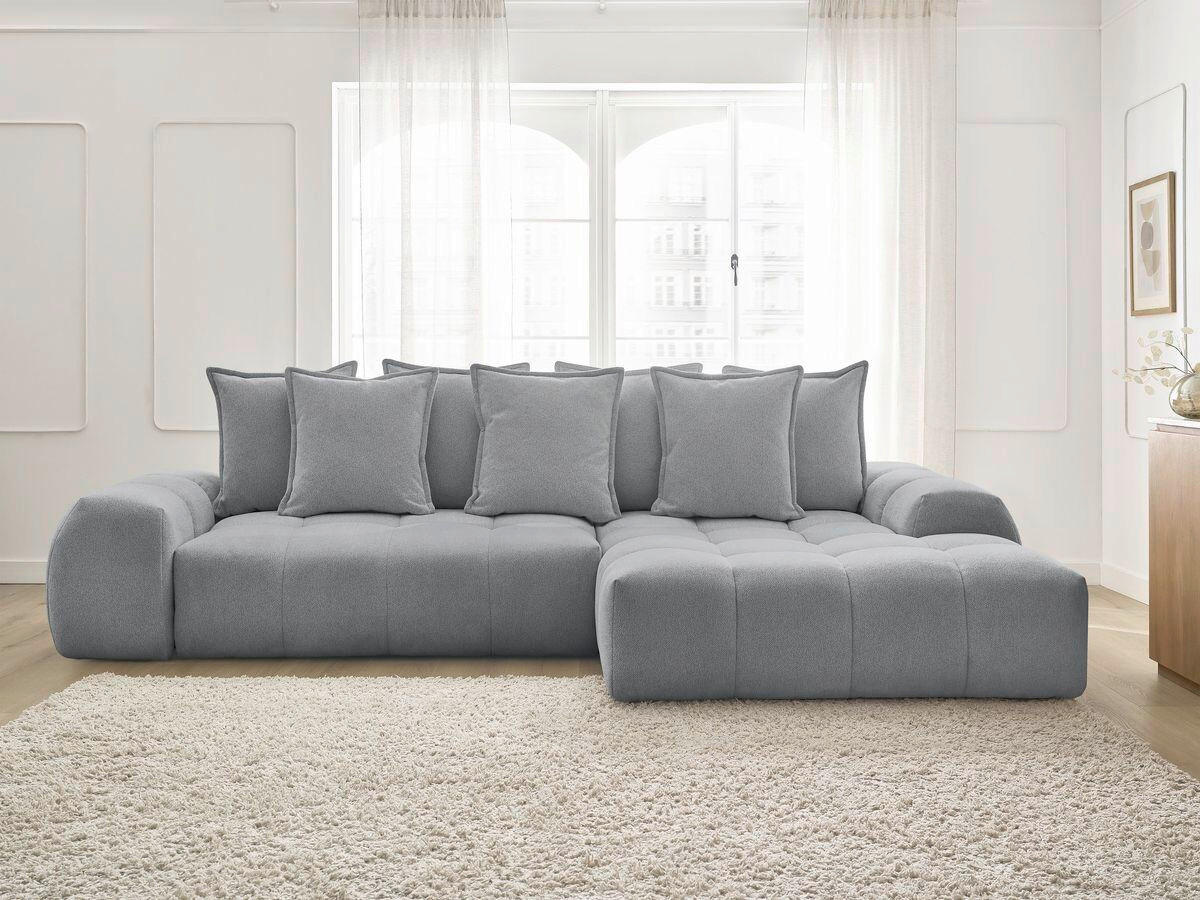 ECKSCHLAFSOFA EVEREST  mit Rücken echt, Armteil links, Armteil rechts Flachgewebe Dunkelgrau  - Dunkelgrau/Schwarz, MODERN, Kunststoff/Textil (318/180cm) - Livetastic