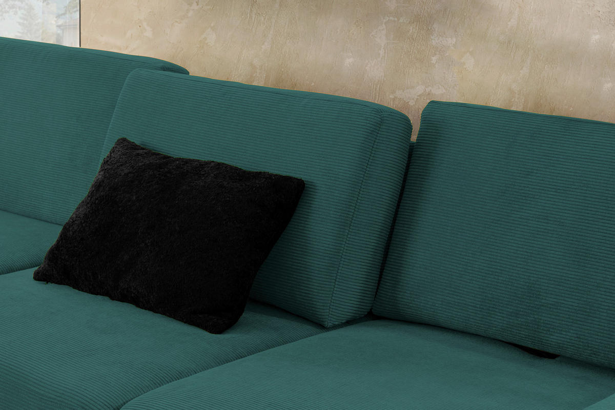 ECKSOFA in Cord Dunkelgrün  - Dunkelgrün/Schwarz, Design, Textil/Metall (185-209/298cm) - Pure Home Lifestyle