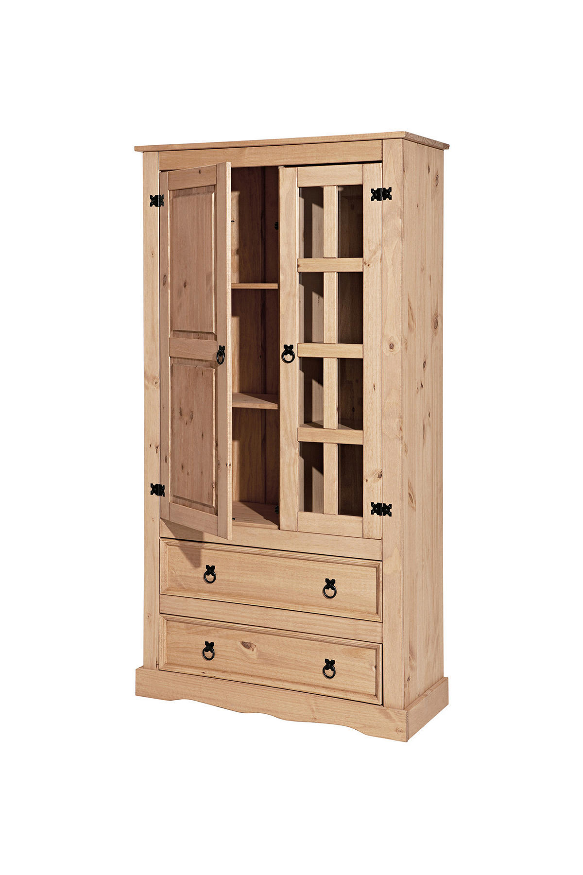 VITRINE  in massiv Kiefer Honig  - Klar/Schwarz, Natur, Glas/Holz (100/190/41cm) - Livetastic