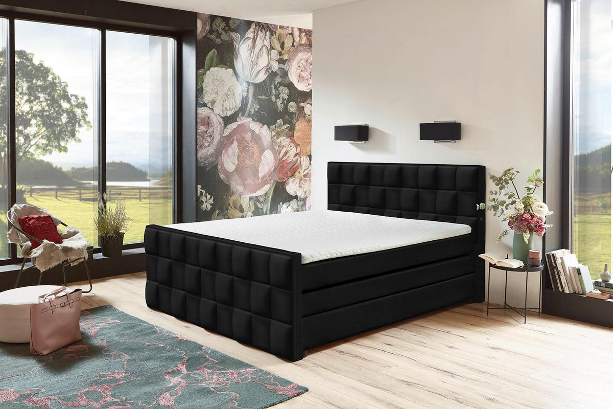 BOXSPRING KREVET     - crna, Moderno, tekstil/plastika (185/230cm)