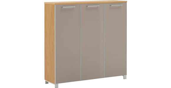 SCHUHSCHRANK Santina  in 126/126/37 cm  - Taupe/Chromfarben, Design, Glas/Holz (126/126/37cm) - Novel