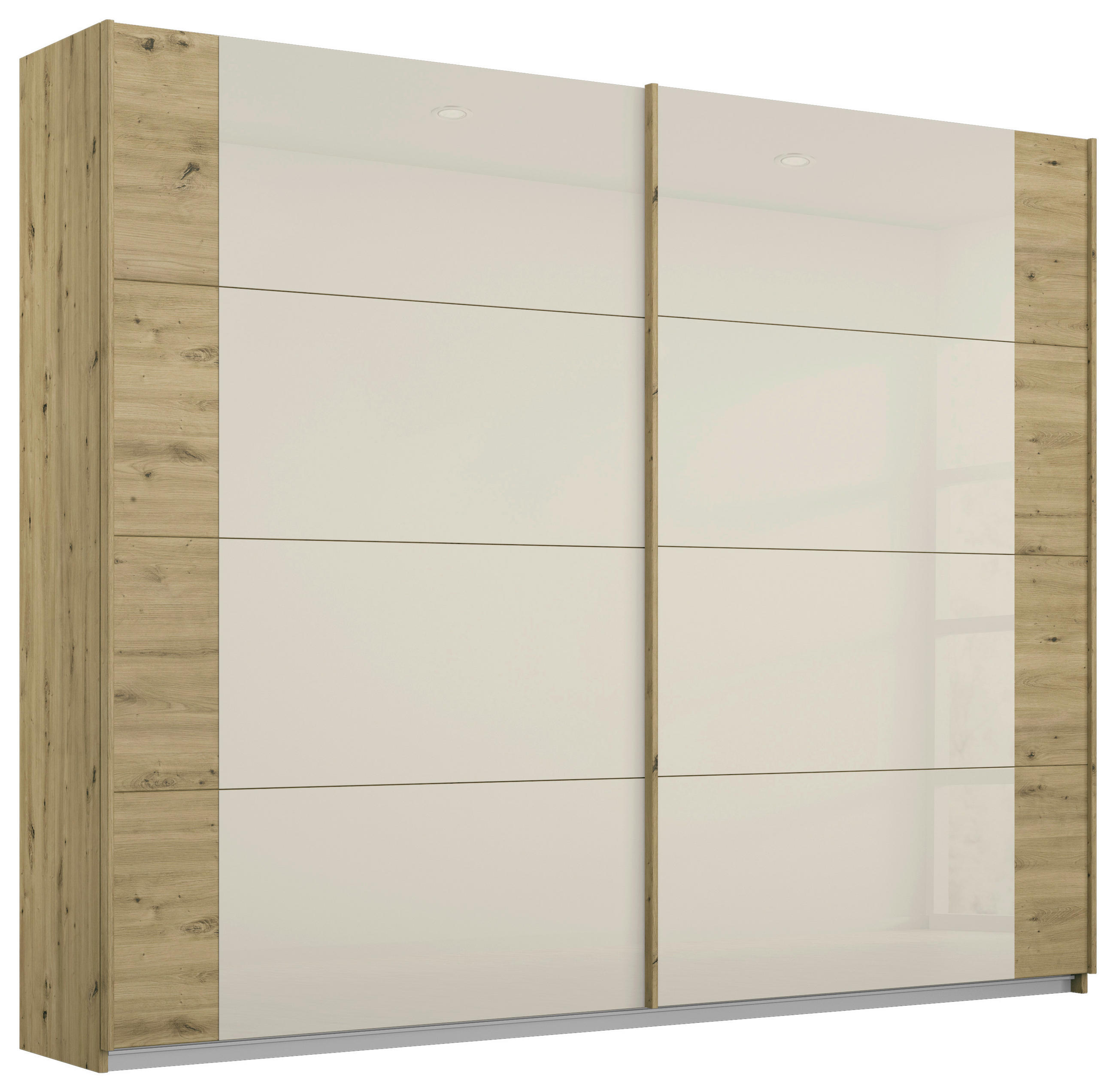 SCHWEBETÜRENSCHRANK 225/210/62 cm,  in Eiche Artisan, Champagner, 2 Tür(en)  - Champagner/Eiche Artisan, MODERN, Glas/Holzwerkstoff (225/210/62cm) - Rauch Möbel