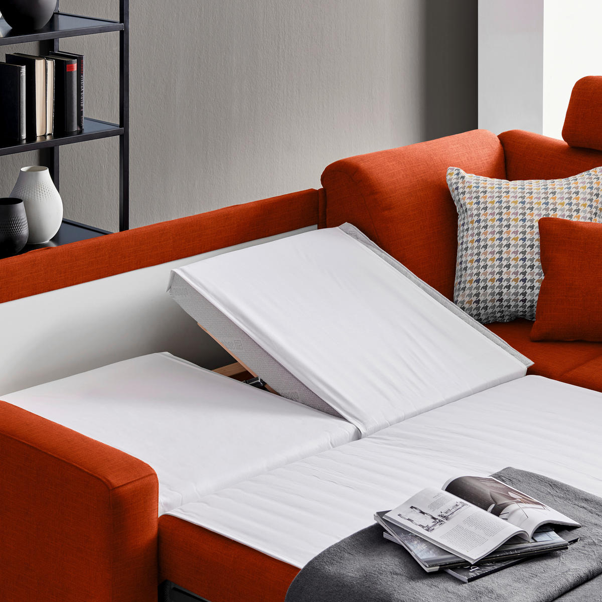 ECKSOFA in Chenille Orange  227/208 cm  - Alufarben/Orange, KONVENTIONELL, Textil/Metall (227/208cm) - Sedda