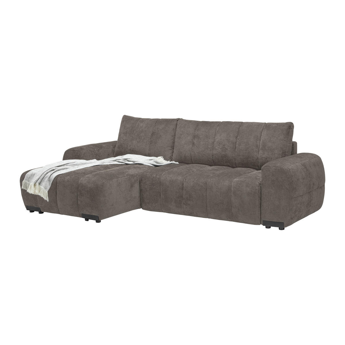 ECKSOFA Flachgewebe Graubraun  - Schwarz Hochglanz/Graubraun, Modern, Textil/Metall (166/93/273cm) - MID.YOU