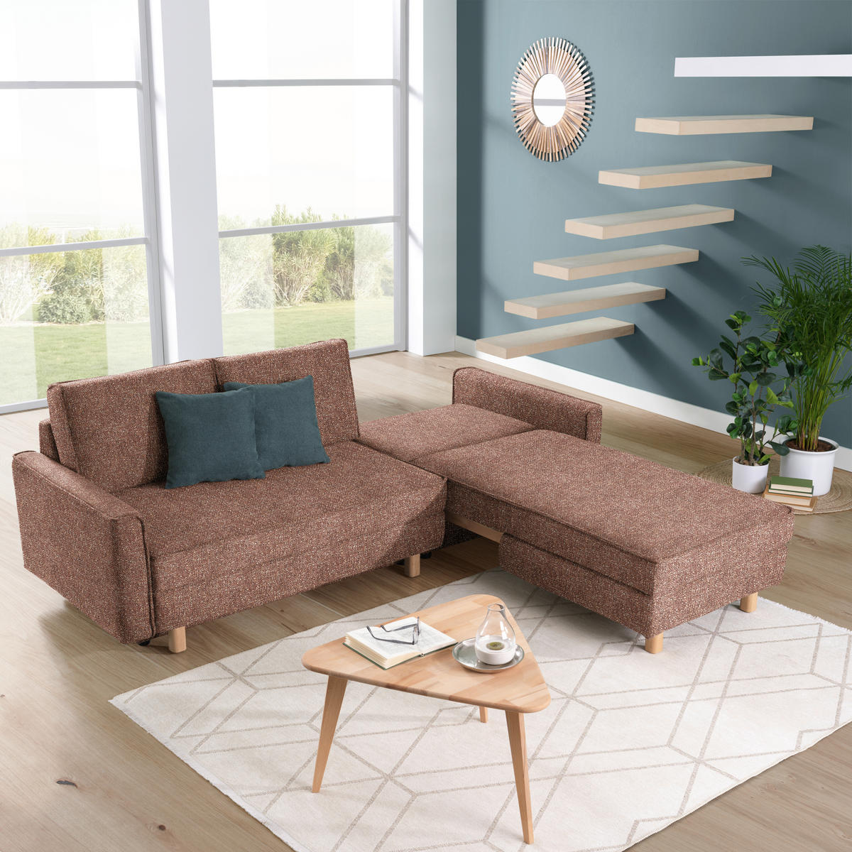 ECKSOFA  in Mikrovelours Terracotta  237/170 cm  - Eichefarben/Terracotta, KONVENTIONELL, Holz/Textil (237/170cm) - Sedda