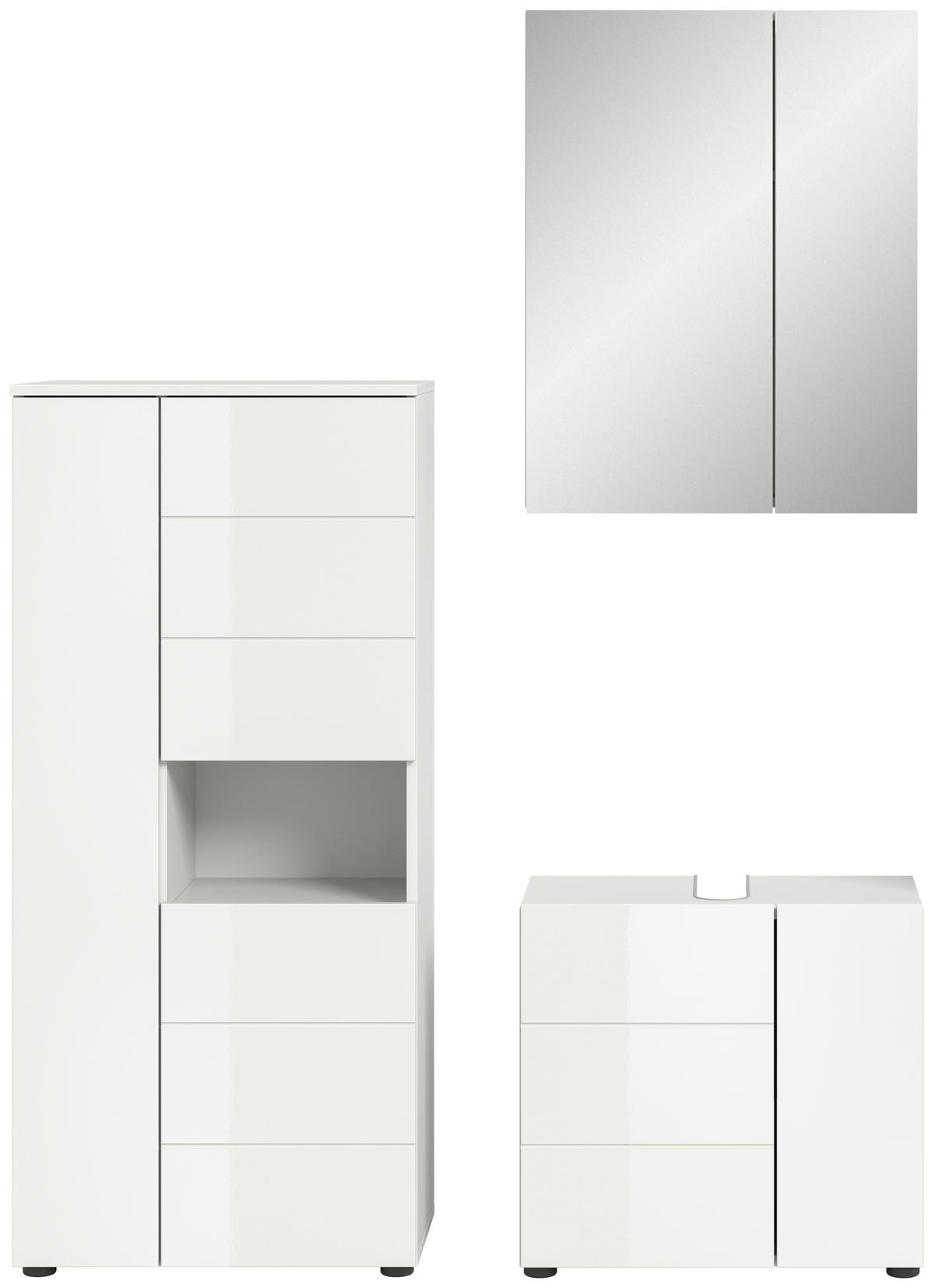 BADEZIMMER 3-teilig  in 120 cm  - Weiß Hochglanz/Schwarz, MODERN, Holzwerkstoff/Kunststoff (120cm) - MID.YOU
