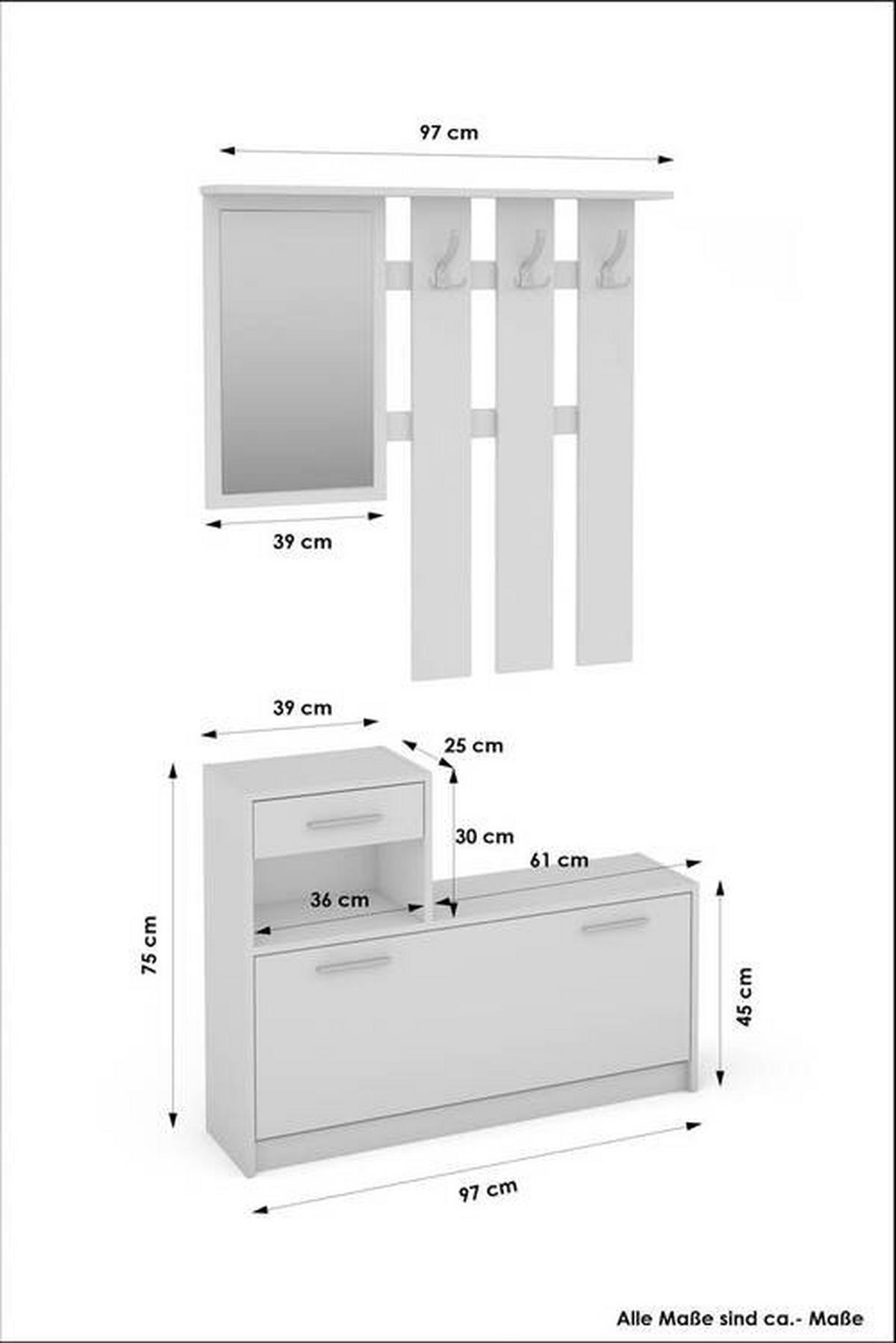 GARDEROBE  in 97/190/25 cm  - Weiß/Grau, MODERN, Glas/Holzwerkstoff (97/190/25cm) - MID.YOU