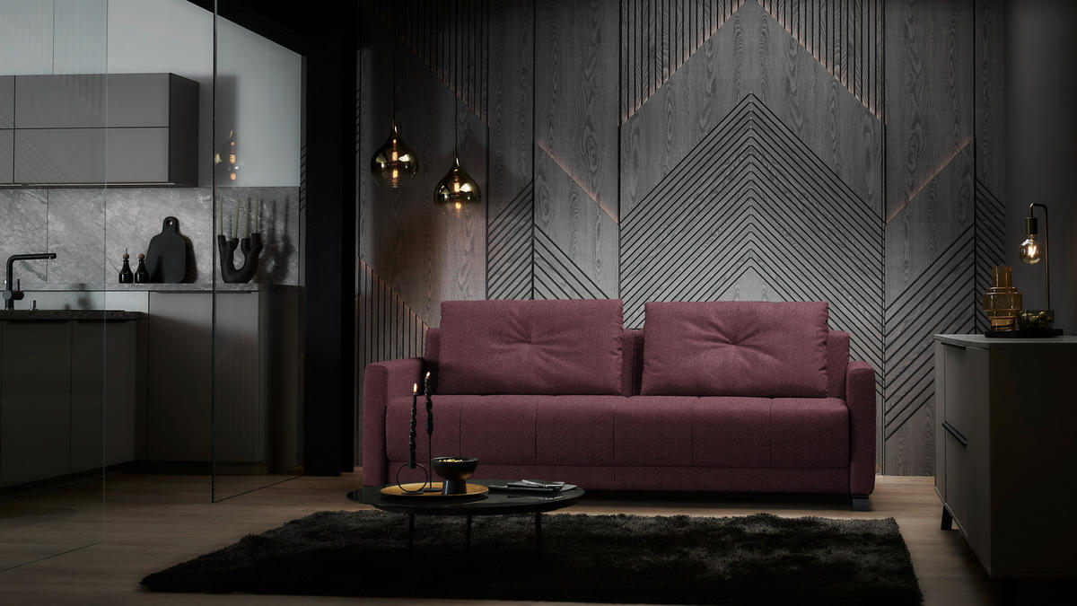 SCHLAFSOFA  in Flachgewebe Weinrot  - Weinrot/Schwarz, KONVENTIONELL, Textil/Metall (232/77/116cm) - Dieter Knoll