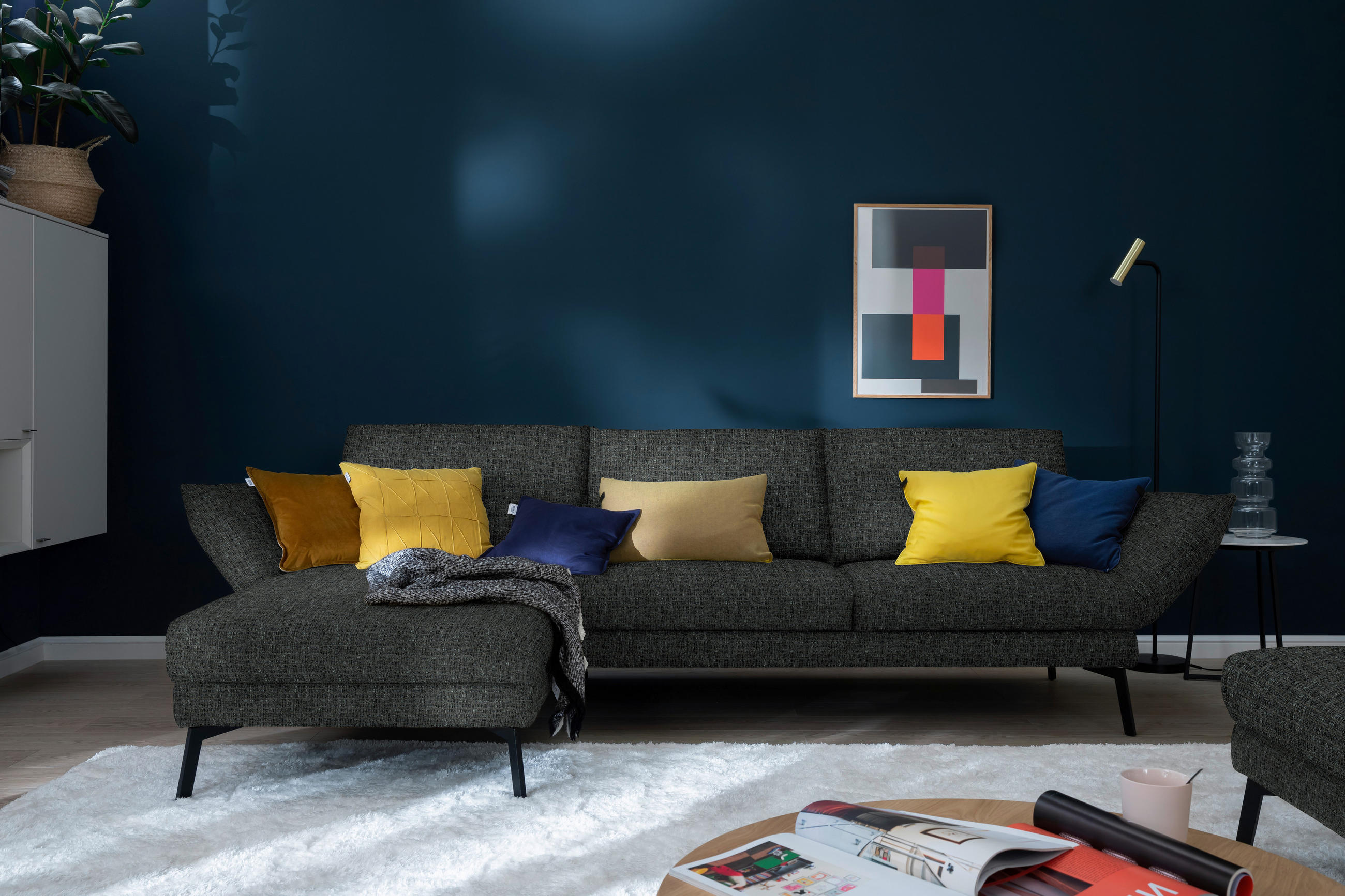 ECKSOFA in Flachgewebe Anthrazit  175/277 cm  - Anthrazit/Schwarz, Design, Textil/Metall (175/277cm) - Schöner Wohnen