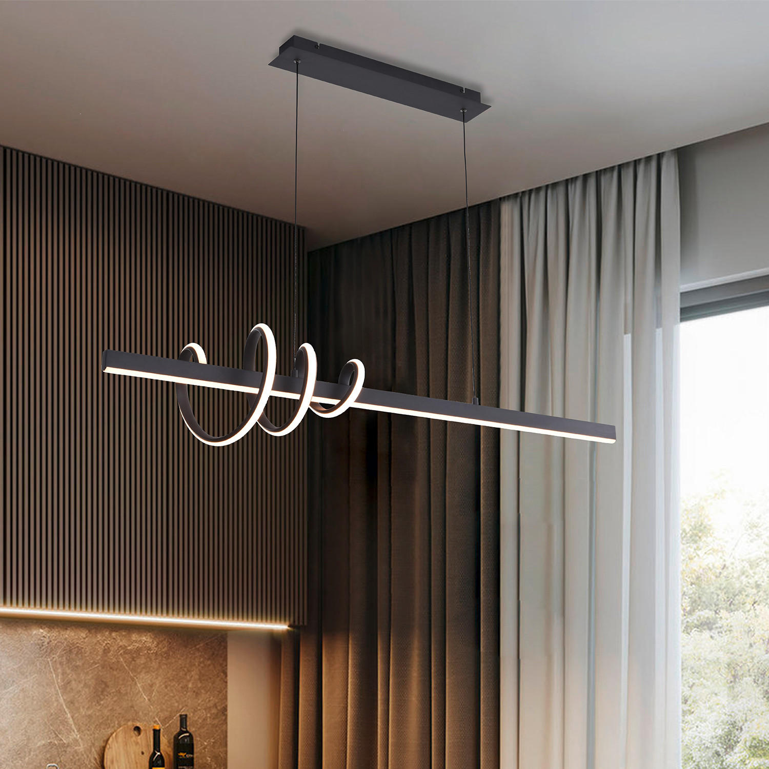 LED-PENDELLEUCHTE 120/23/150 cm  - Schwarz, Design, Metall (120/23/150cm)