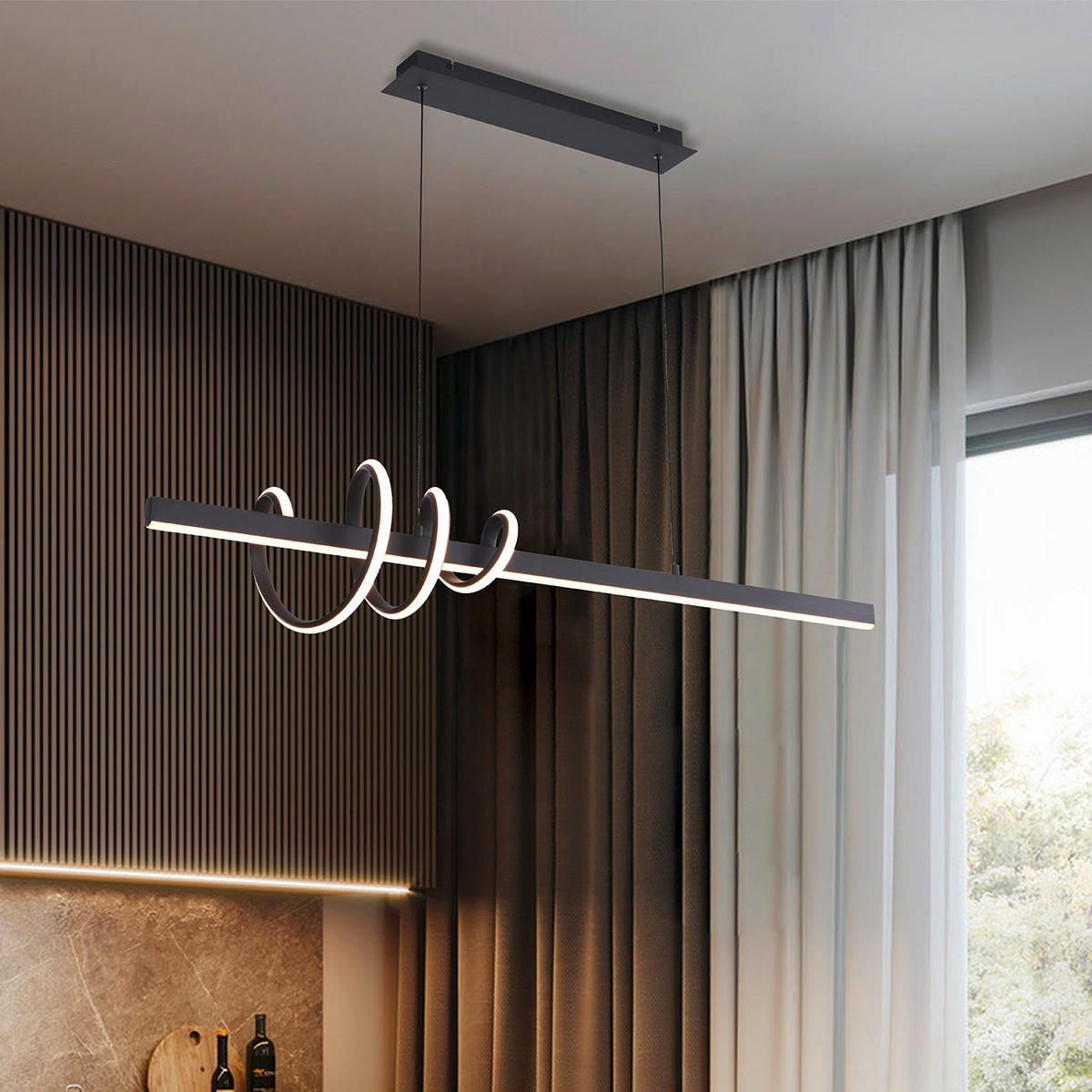LED-PENDELLEUCHTE 120/23/150 cm  - Schwarz, Design, Metall (120/23/150cm)