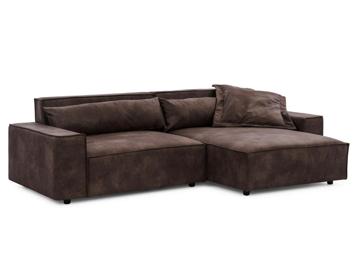 ECKSOFA Curduroy in Lederlook Dunkelbraun Rückenkissen  251/142 cm  - Dunkelbraun/Schwarz, Design, Kunststoff/Textil (251/142cm) - P & B