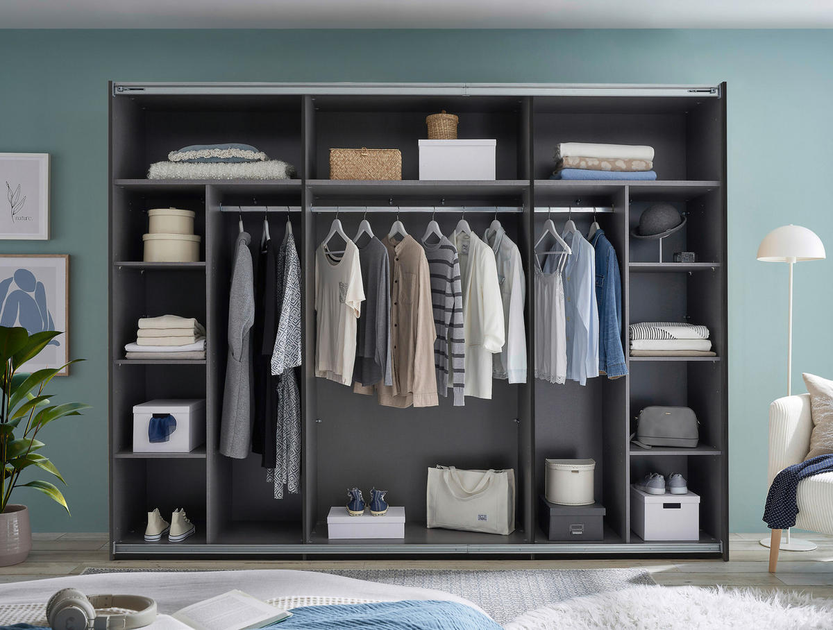 SCHWEBETÜRENSCHRANK  in Graphitfarben  - Alufarben/Graphitfarben, MODERN, Holzwerkstoff/Metall (270/210/60cm) - Livetastic