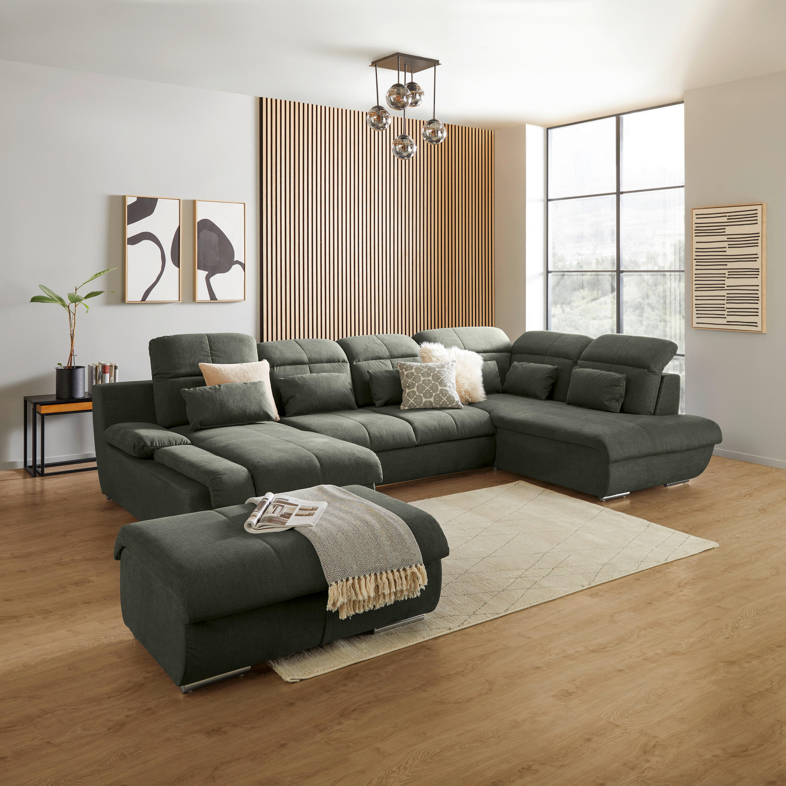 HOCKER in Textil Dunkelgrün  - Chromfarben/Dunkelgrün, Modern, Textil/Metall (100/43/80cm) - MID.YOU