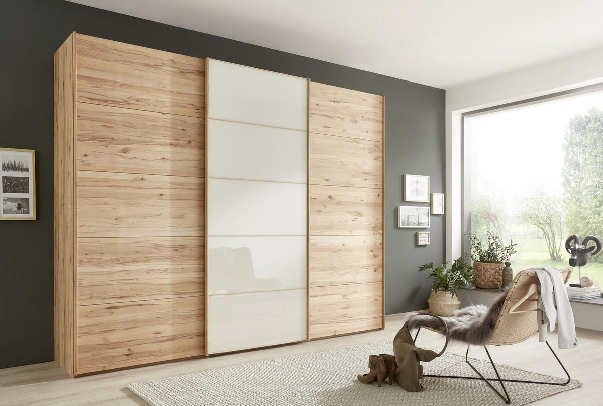 FÜGGESZTETT TOLÓAJTÓS SZEKRÉN részben tömörfa bükk bükk, Pezsgő  - Pezsgő/bükk, Natur, faalapú anyag/Üveg (300/217/67cm) - Linea Natura