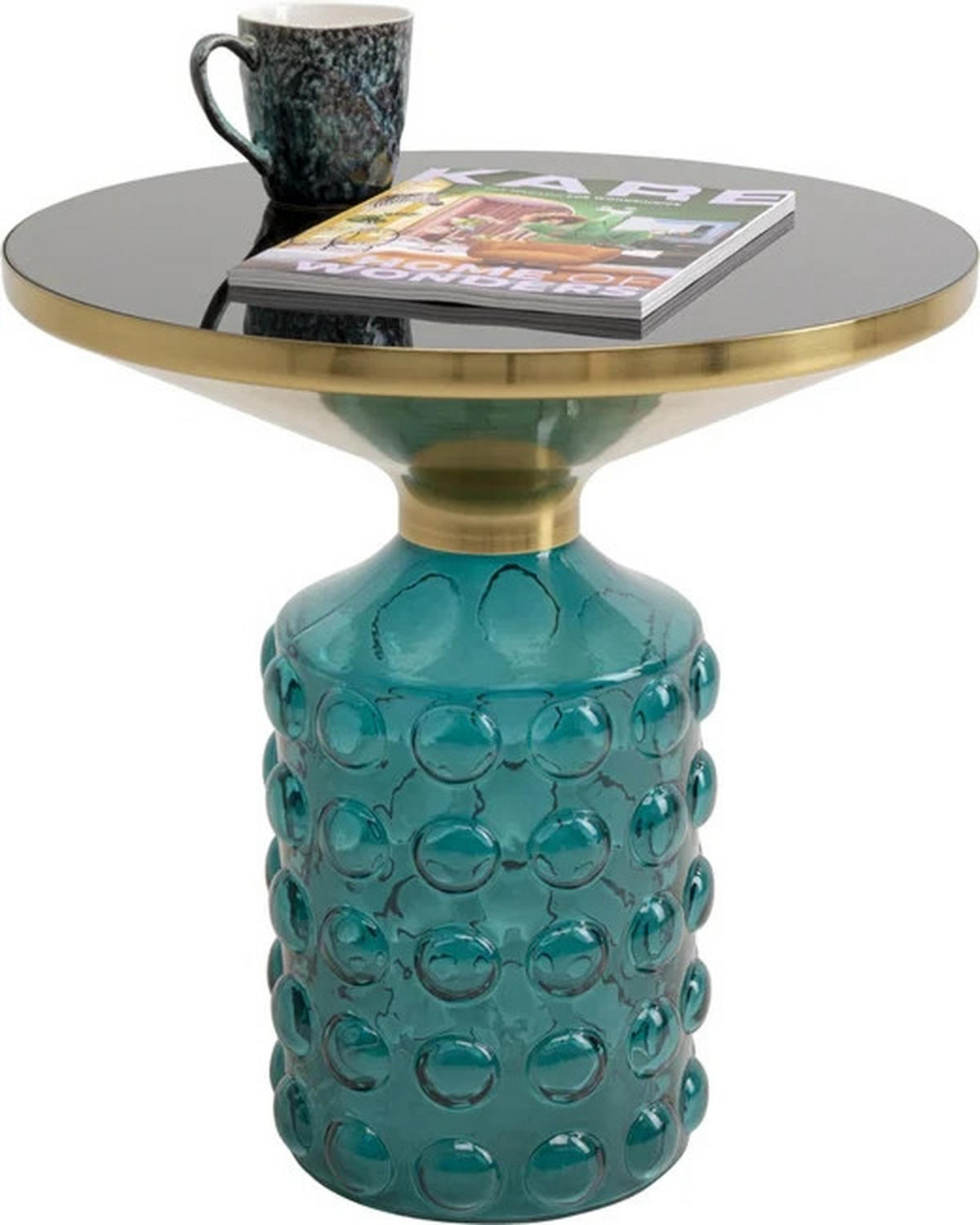 BEISTELLTISCH 50/50/52 cm Blau, Goldfarben, Schwarz Hochglanz rund  - Blau/Schwarz Hochglanz, Design, Glas/Metall (50/50/52cm) - Kare-Design