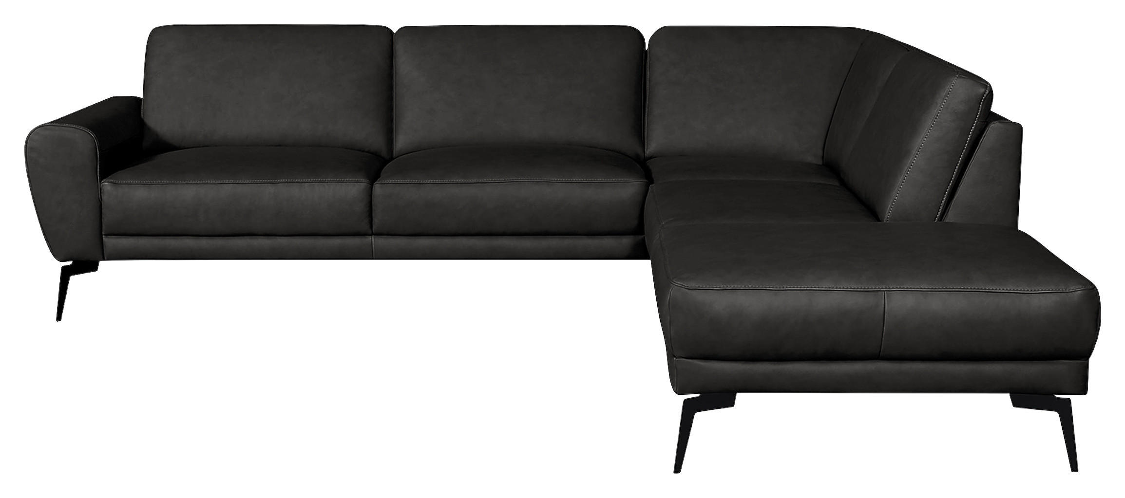 ECKSOFA SPRING Schwarz Echtleder  - Schwarz, Design, Leder/Metall (273/250cm) - Livetastic