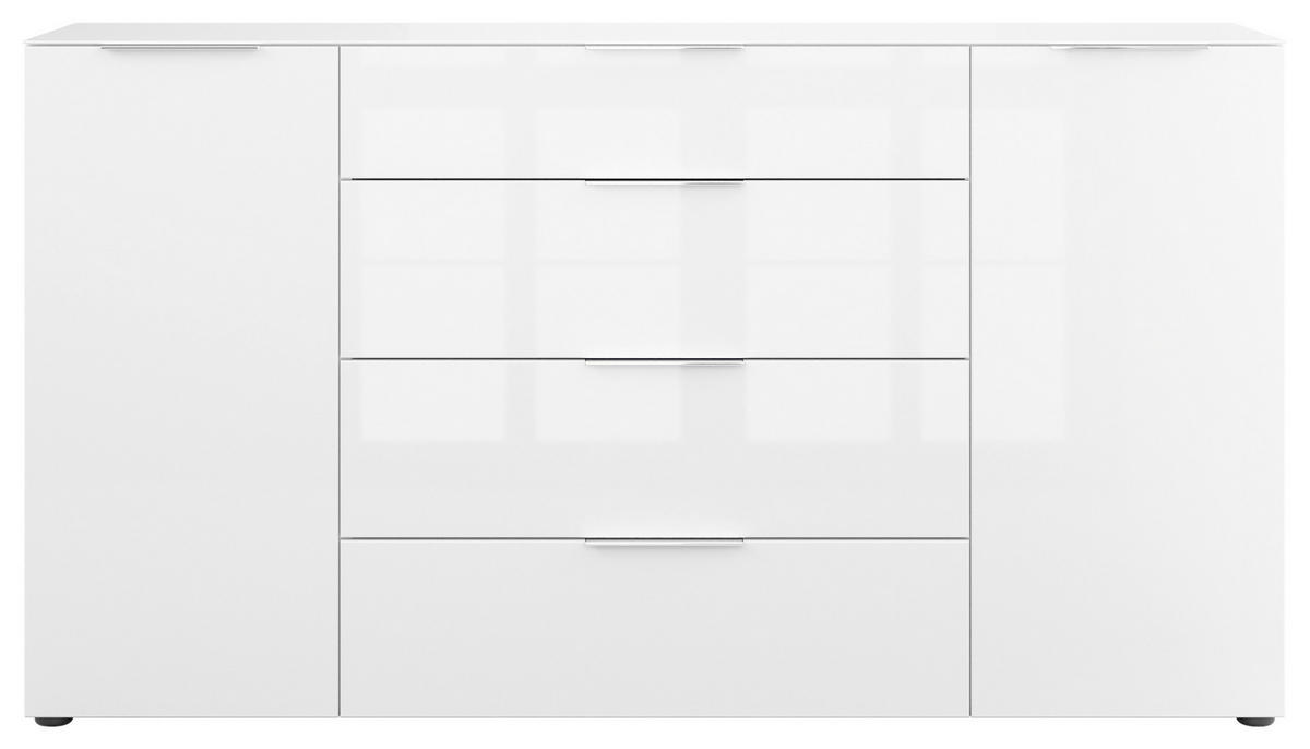 SIDEBOARD style  in 180/98,7/40 cm  - Chromfarben/Weiß Hochglanz, Basics, Glas/Holzwerkstoff (180/98,7/40cm)