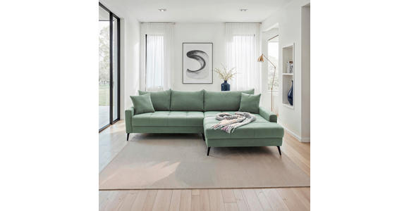 ECKSOFA  in Cord Pastellgrün  280/173 cm  - Pastellgrün/Schwarz, KONVENTIONELL, Textil/Metall (280/173cm) - Hom`in