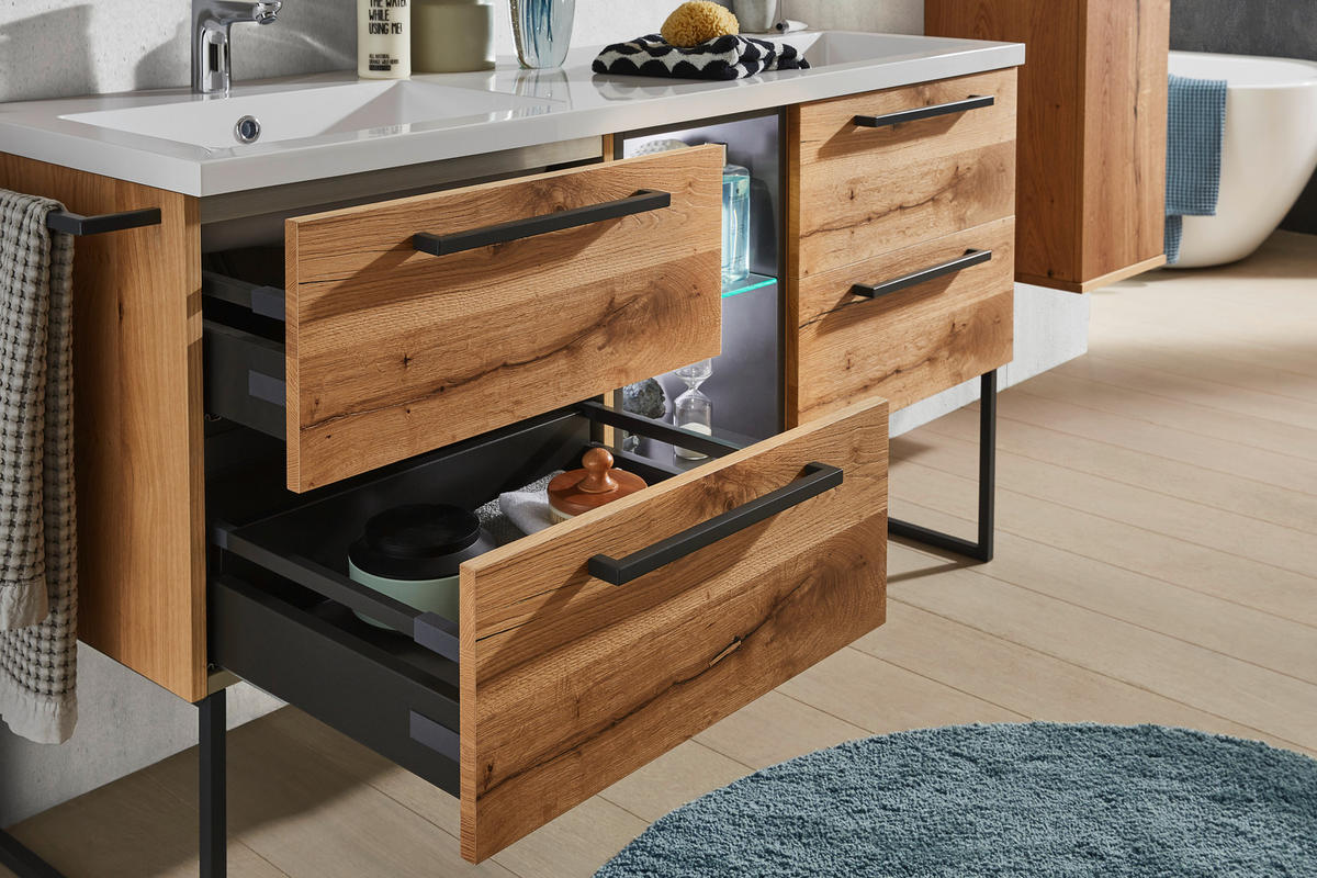 BADEZIMMER  in 155 cm  - Eichefarben/Anthrazit, Basics, Glas/Holz (155cm) - Dieter Knoll