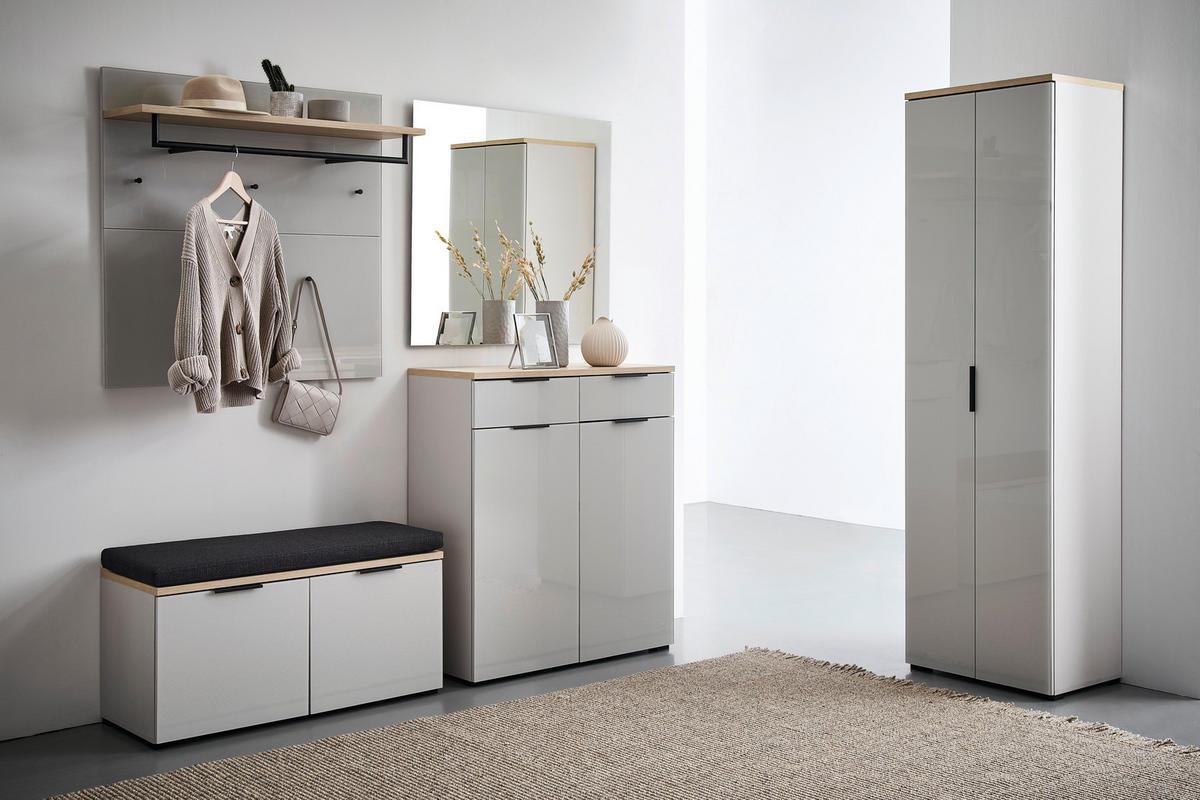 GARDEROBE 6-teilig  in 265/197/19 cm  - Kaschmir/Eichefarben, Design, Glas/Holzwerkstoff (265/197/19cm) - Voleo