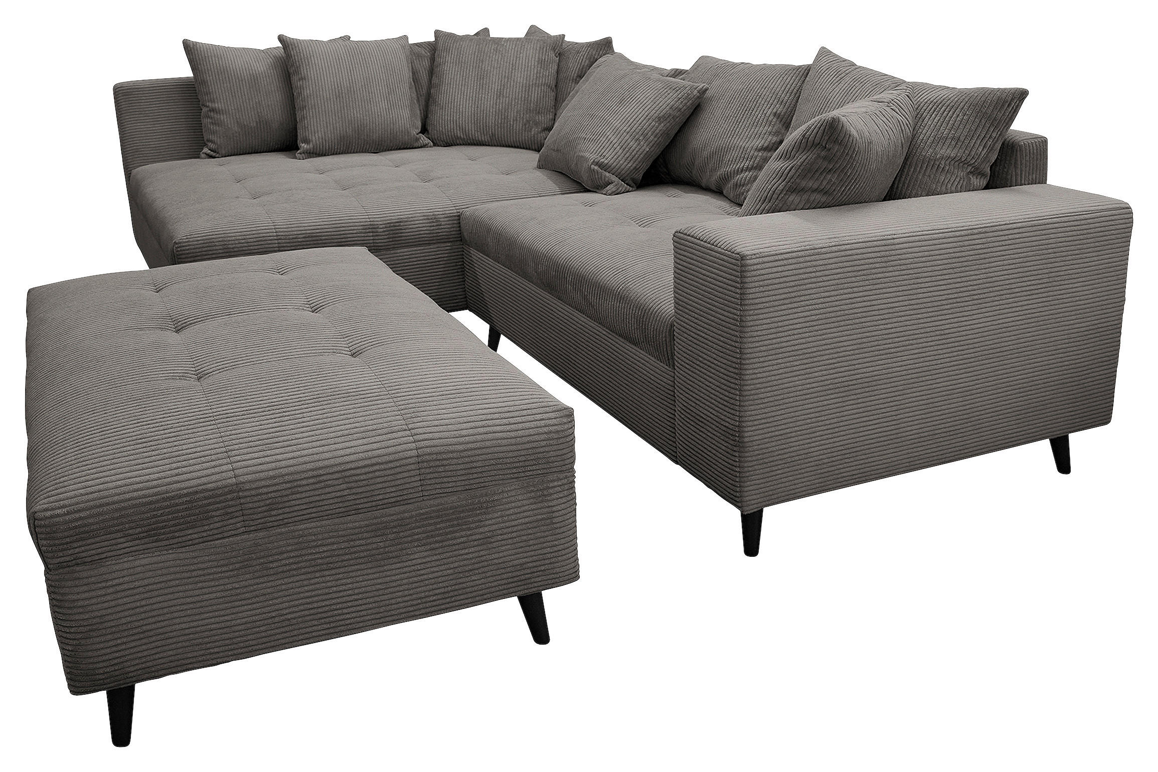 Ecksofa inkl. Hocker Grau Cord  - Schwarz/Grau, Design, Holz/Textil (174/247cm) - MID.YOU
