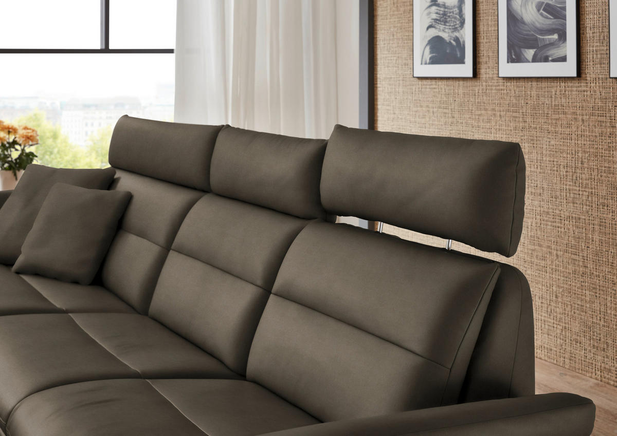 ECKSOFA in Echtleder Graubraun  169/298 cm  - Graubraun/Schwarz, Design, Leder/Metall (169/298cm) - Dieter Knoll