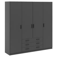 KLEIDERSCHRANK 195,5/200,4/49,6 cm,  in Grau, 4 Tür(en)  - Dunkelgrau/Schwarz, Basics, Holzwerkstoff/Metall (195,5/200,4/49,6cm) - P & B
