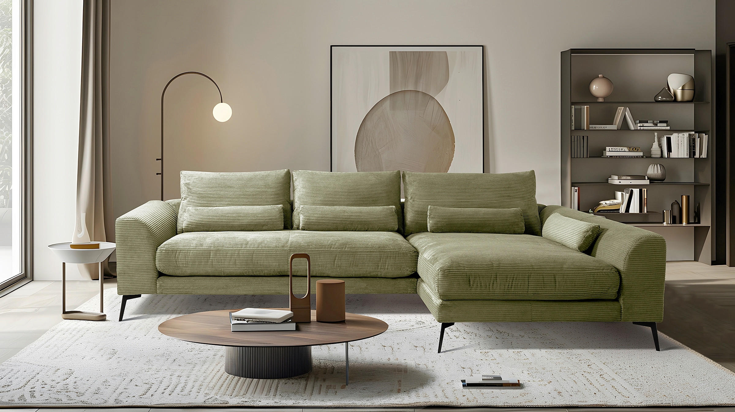 KUTNA GARNITURA tekstil  maslinasto zelena   - maslinasto zelena/crna, Design, tekstil/metal (313/172cm) - Livetastic