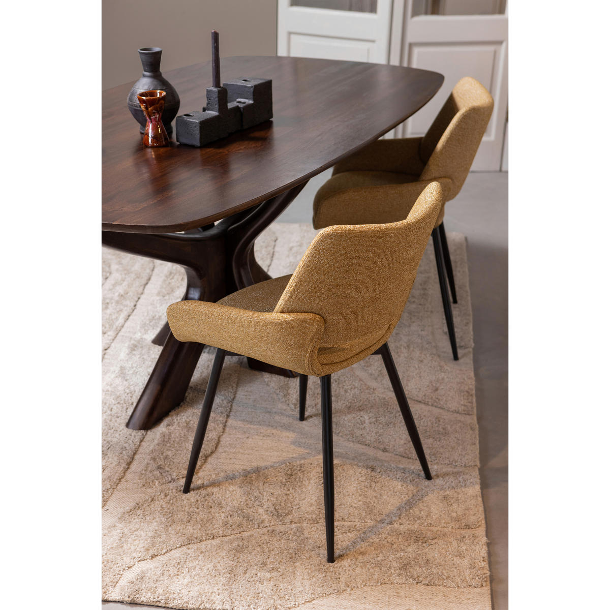 ARMLEHNSTUHL-SET 2 Stück  in Eisen Webstoff  - Senfgelb/Schwarz, MODERN, Textil/Metall (58/83/55cm) - Livetastic