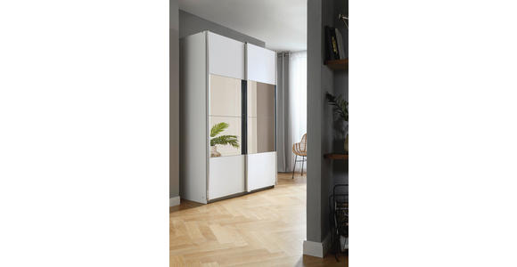 SCHWEBETÜRENSCHRANK 136/210/62 cm 2-türig Weiß - Alufarben/Weiß, Design, Glas/Holzwerkstoff (136/210/62cm) - Carryhome