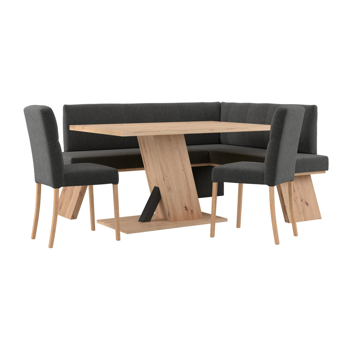 ECKBANK 185/150 cm Webstoff Schwarz   - Eichefarben/Schwarz, KONVENTIONELL, Textil (185/150cm)