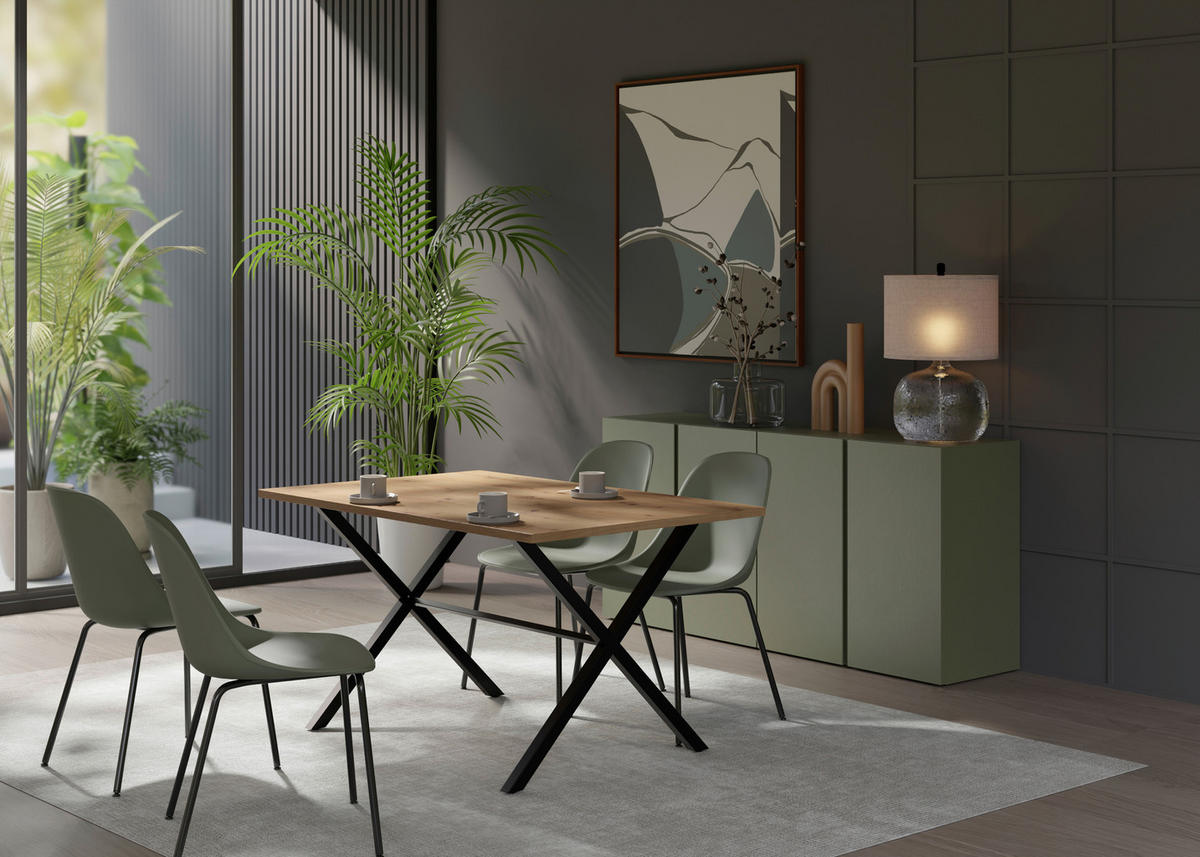 ESSTISCH Eiche Artisan rechteckig   - Schwarz/Eiche Artisan, Design, Holzwerkstoff/Metall (140/90/76cm) - Stylife