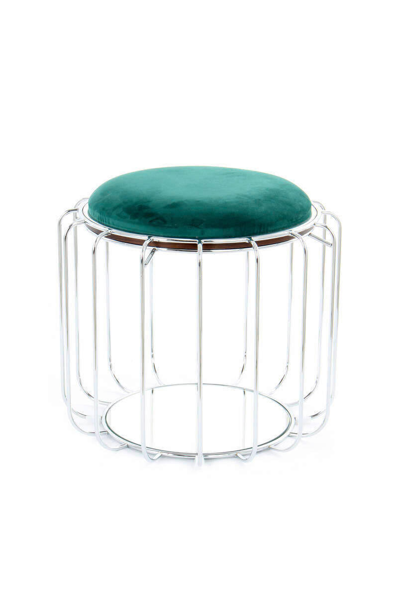 BEISTELLTISCH HOCKER 2 in 1 50/50/45 cm Silberfarben, Dunkelgrün rund  - Dunkelgrün/Silberfarben, Basics, Glas/Holzwerkstoff (50/50/45cm) - Kayoom