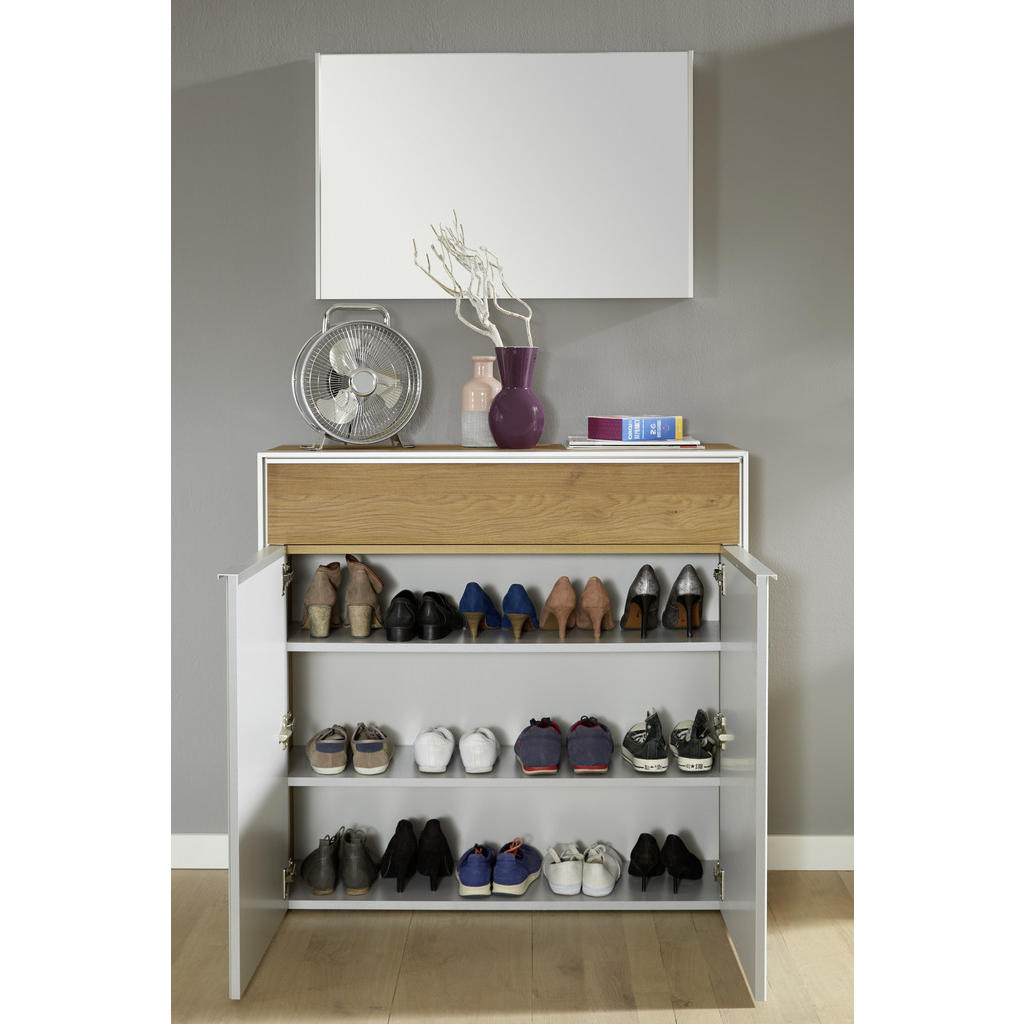 Thumbnail - Dieter Knoll Schuhschrank, Weiß, Eiche, Alu, Holzwerkstoff, Eiche, 2 Fächer, 1 Schubladen, 102x98x33.5 cm, Beimöbel erhä...
