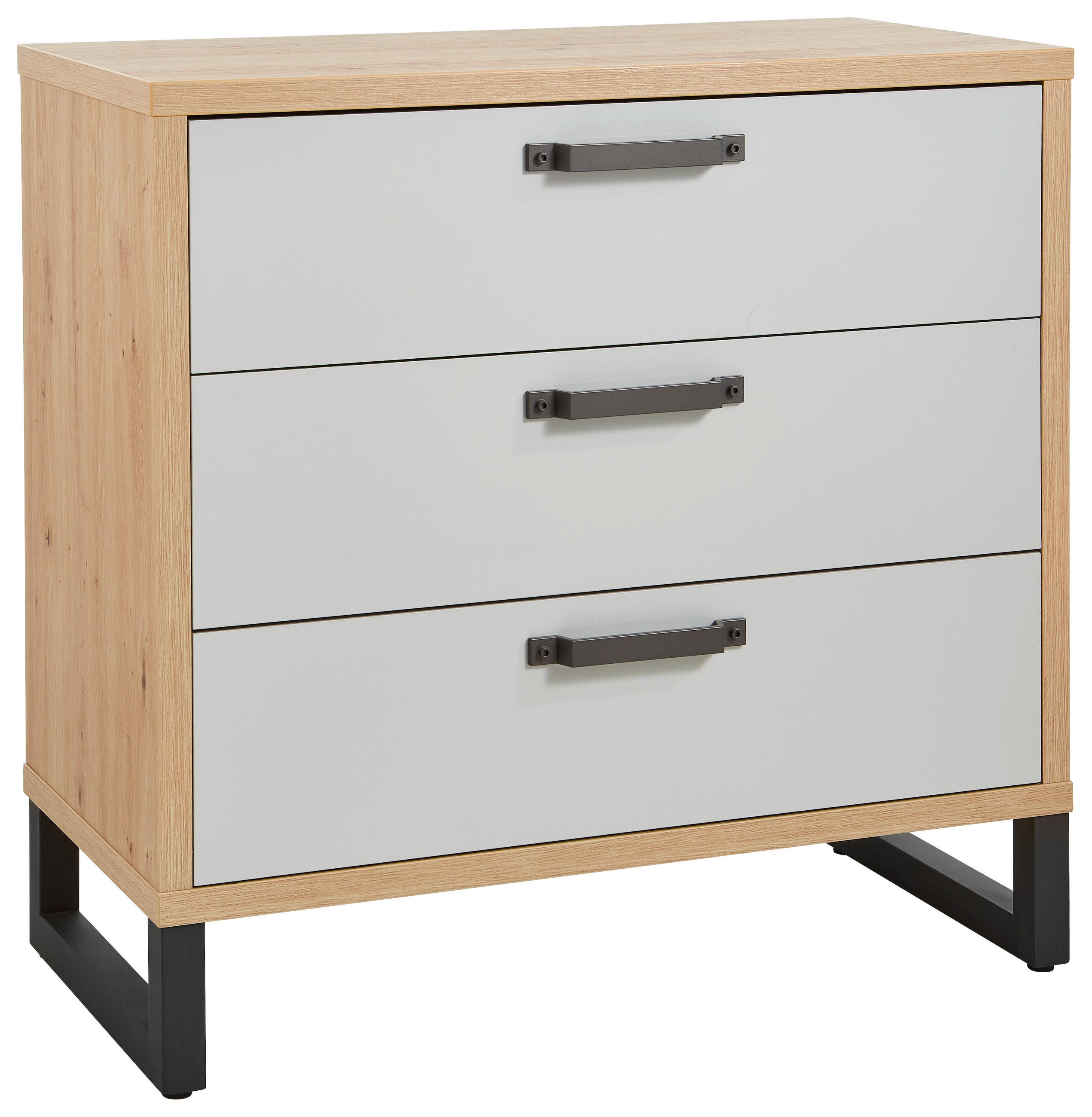 KOMMODE Grau, Eichefarben - Dunkelgrau/Eichefarben, MODERN, Metall (91,6/89/45cm) - Xora